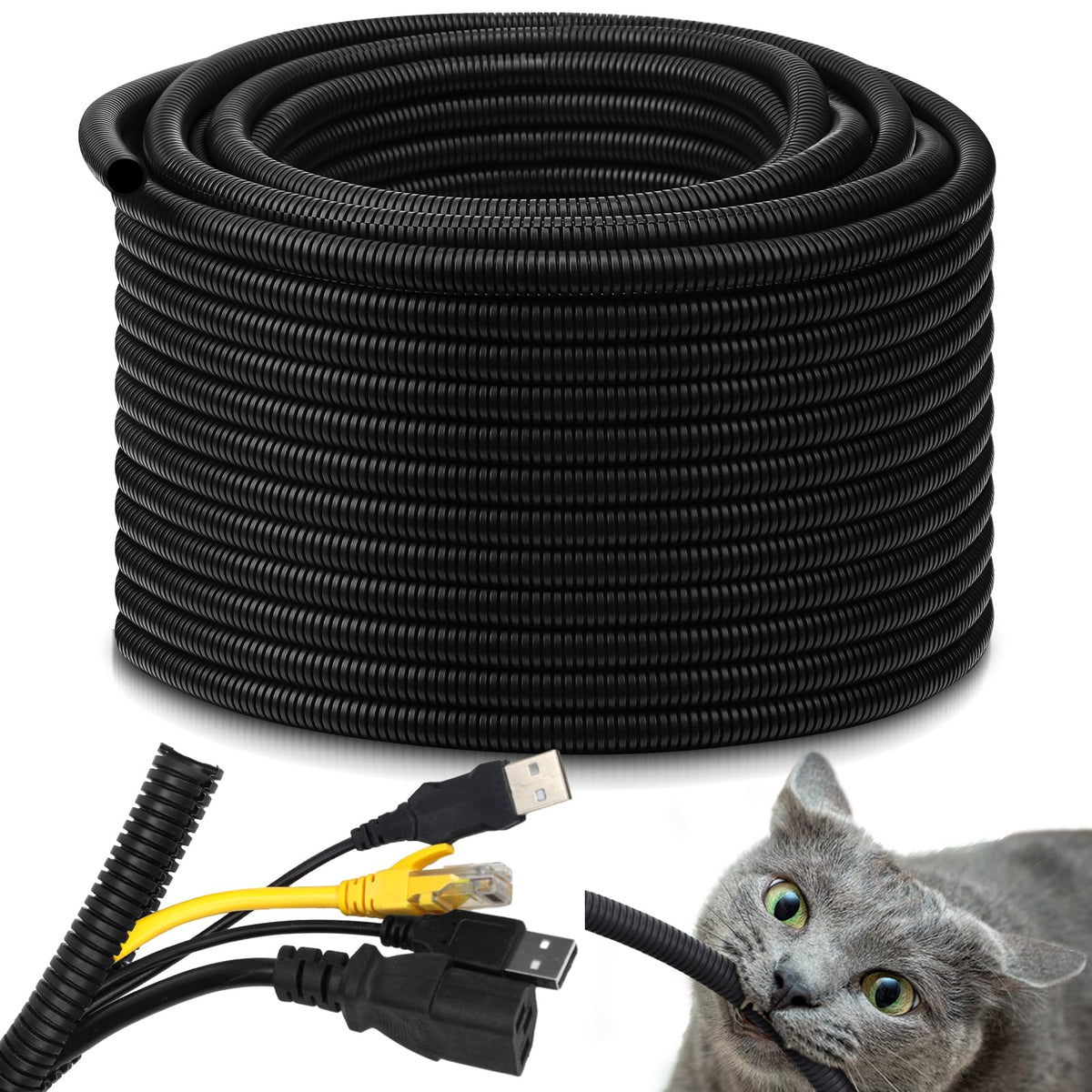 [Australia - AusPower] - Kanayu Flame Retardant Wire Loom High Temperature Cable Conduit Split Cable Sleeves Split Wire Loom Tubing Auto Wire Conduit for Industrial Electrical Wires Automotive Marine (3/8''-100 Ft) 3/8''-100 Ft