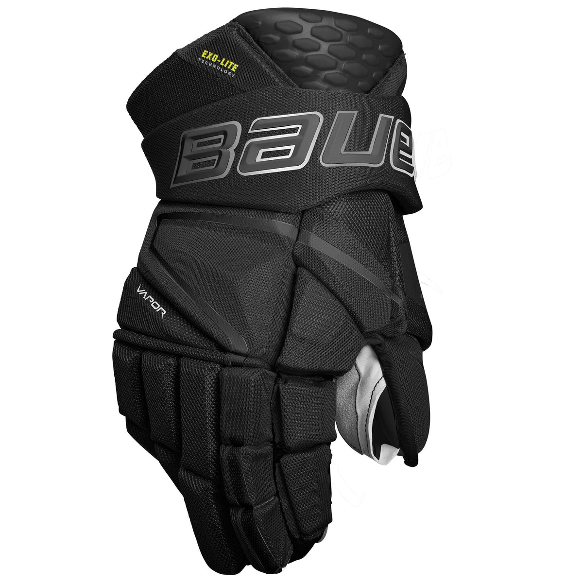 A photo of the Bauer Vapor HyperLite Senior Hockey Gloves in colour black front view.