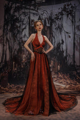 A-Line Chapel Train Sequined Lace Tulle Wedding Dress CW3348 - 45 Days / As Picture:Black/Orange / US0-UK2-EUR30 - COCOMELODY