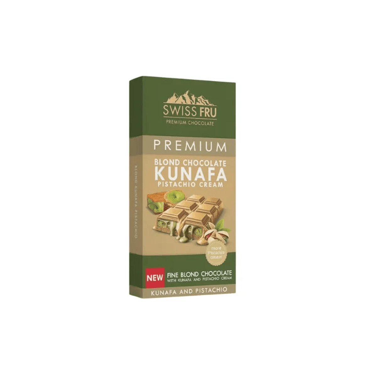 Swiss Fru Premium Kunafa Pistachio Cream Blonde Chocolate 150g - Dubai Trend - CAFELAX