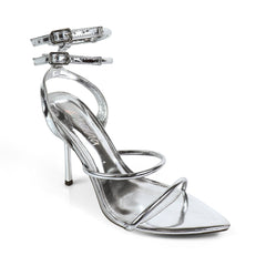 DIVA-4 POINTED TOE STRAP W/ STILETTOS HEEL SILVER