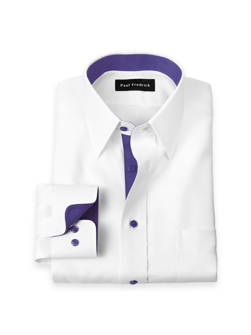 Product Image of Comfort Stretch Non-iron Solid Dress Shirt With Contrast Trim-White/Purple