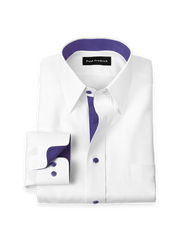 Product Image of Comfort Stretch Non-iron Solid Dress Shirt With Contrast Trim-White/Purple