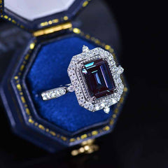 3Ct Emerald cut Halo Alexandrite ring, alexandrite solitaire ring, natural alexandrite ring, genuine Alexandrite emerald cut vintage ring