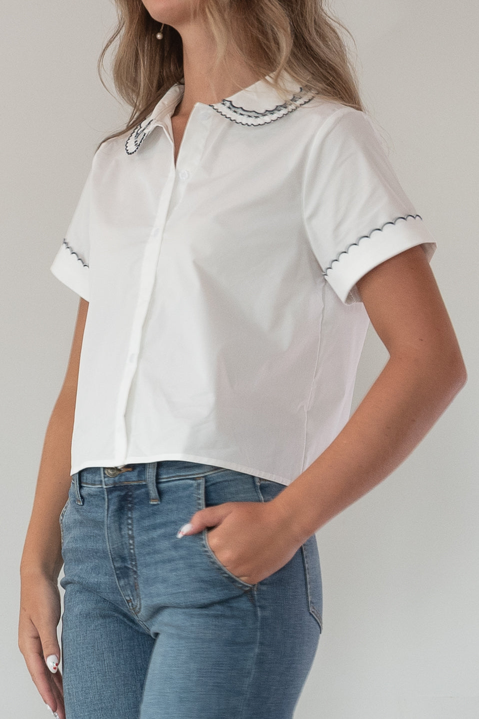Imogen Navy Poplin Top