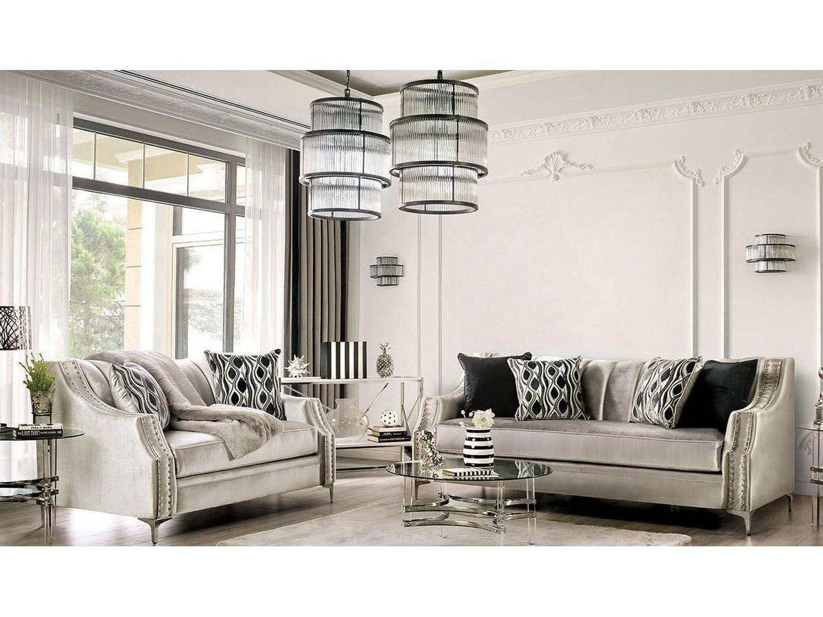 Elicia Silver Stationary Sofa & Loveseat 2pc - Ornate Home