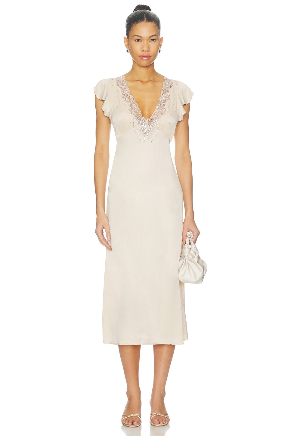 Free People Tied With Joy Midi Dress in Pastel Rose Tan