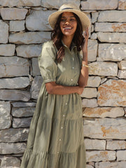 Buy Threadbare Green 100% Cotton Short Sleeve Collared Broderie Maxi Shirt  Dress from Next USA