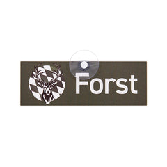 Forstschild mit der Aufschrift Forst und Saugnapf, mit bayerischer Raute und Hirschmotiv aus Aluminiumverbund