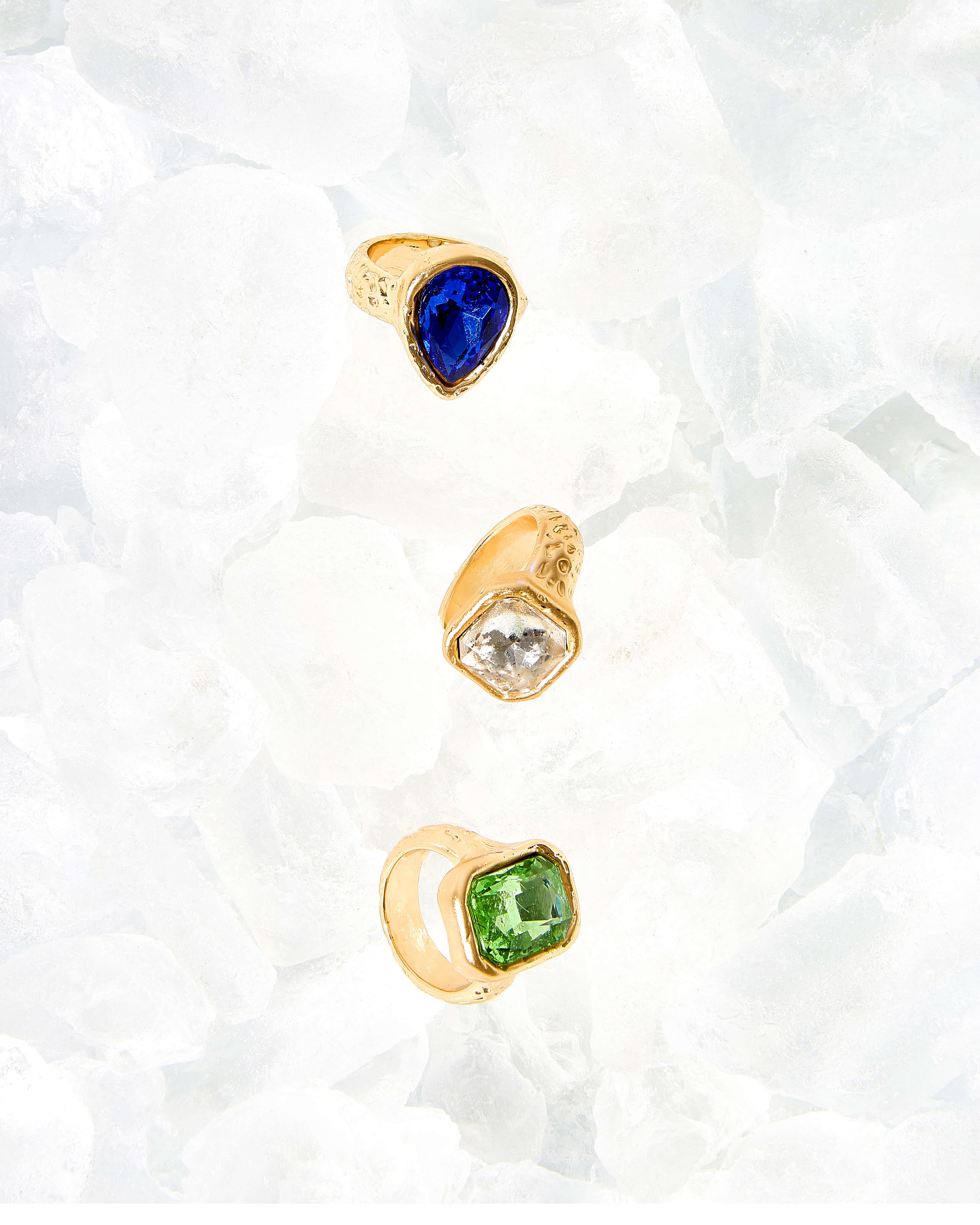3 pack multi coloured gem stone rings M/L