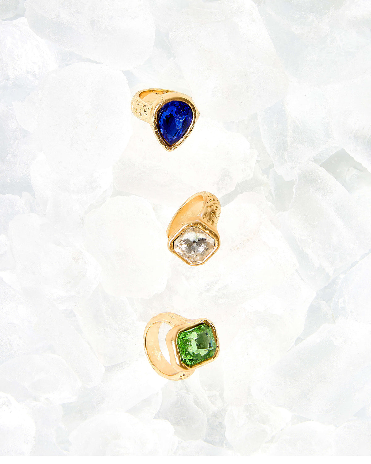 3 pack multi coloured gem stone rings M/L