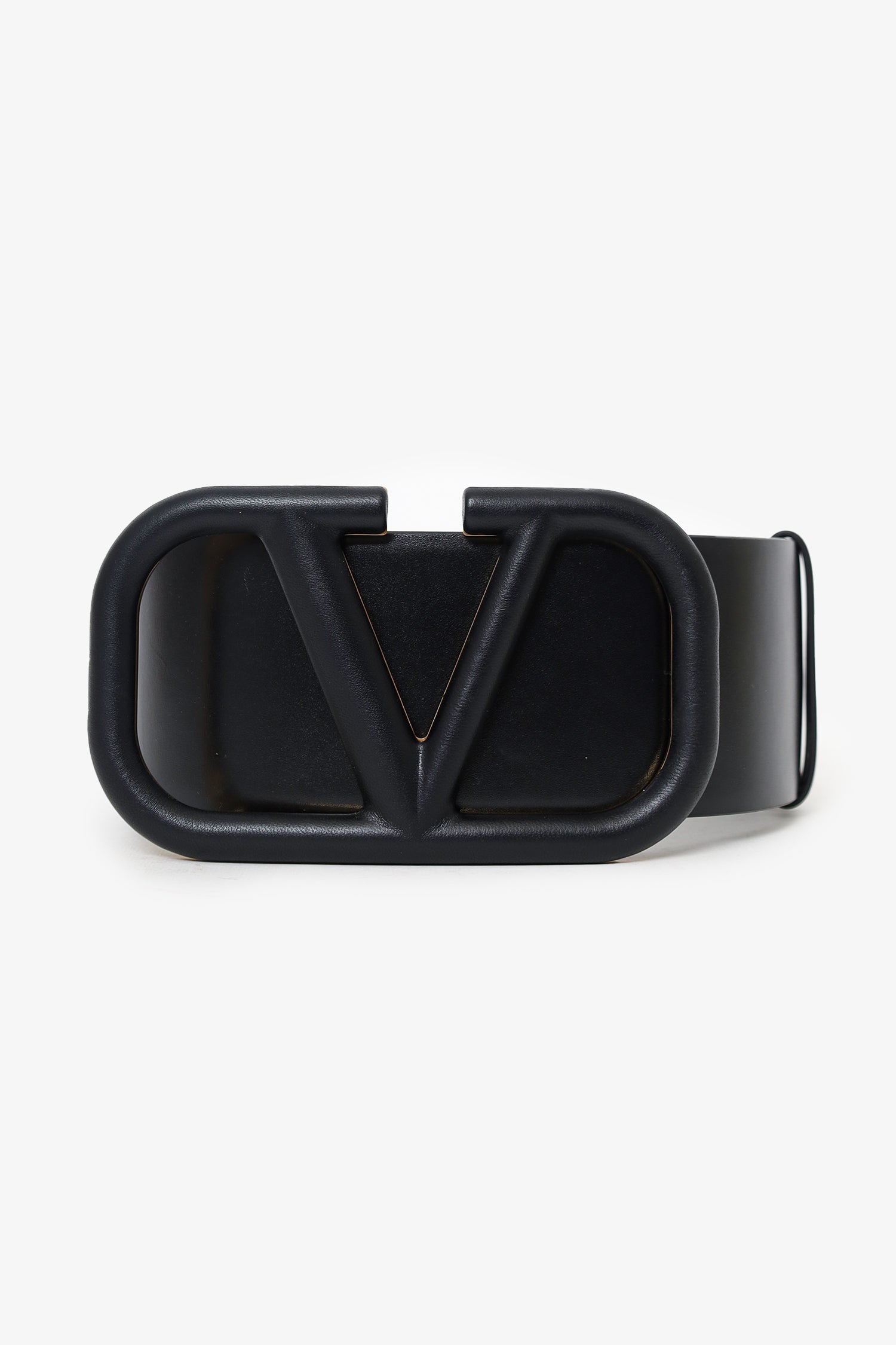 Valentino Black Leather V-Logo Wide Waist Belt