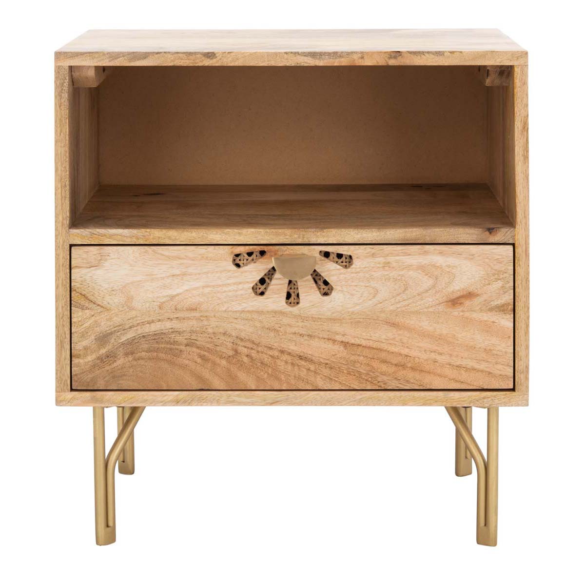 Safavieh Lily 1 Shelf 1 Drawer Nightstand - Natural / Brass