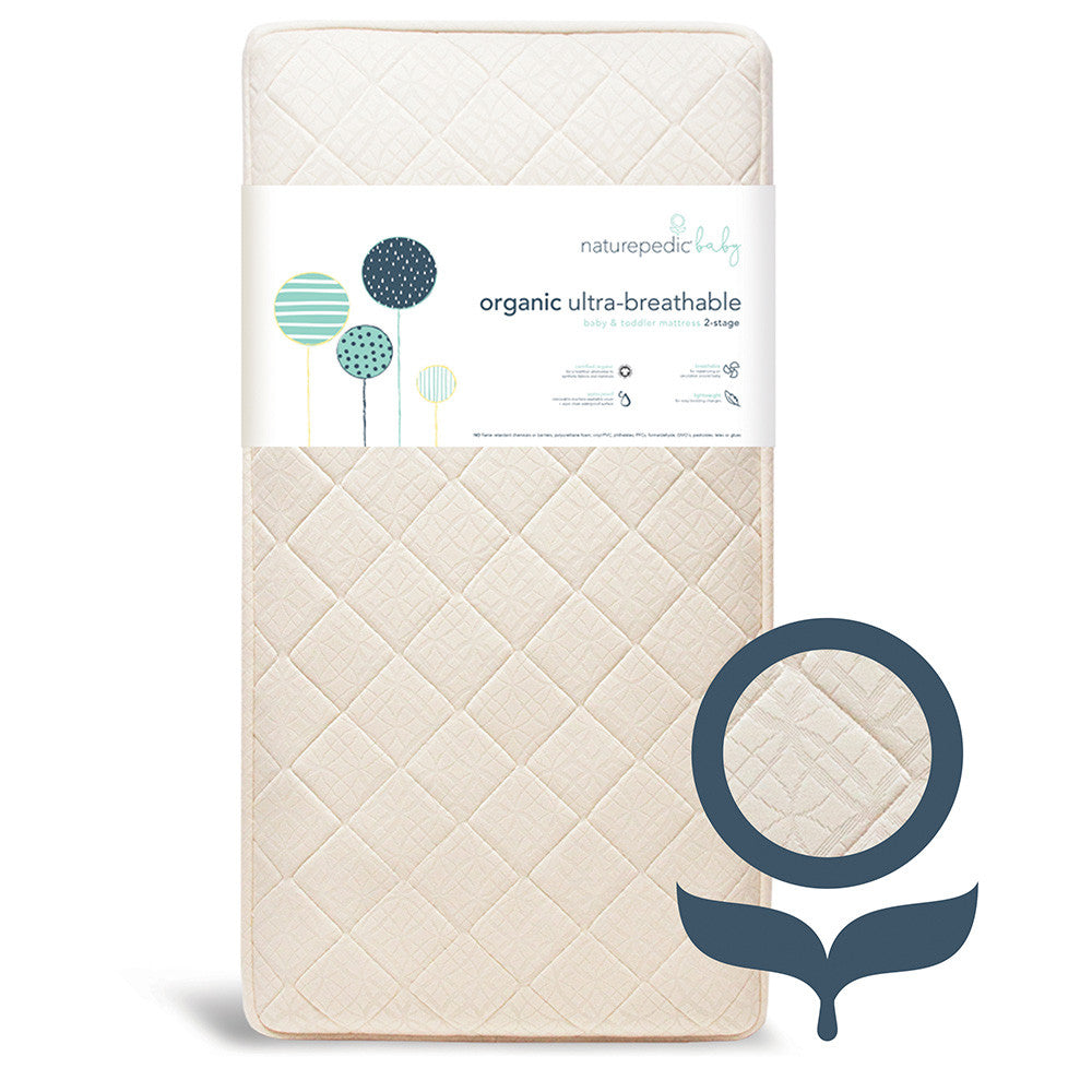 Naturepedic Ultra Breathable 2-Stage Organic Crib Mattress - Front Product View with Packaging | Bambi Baby