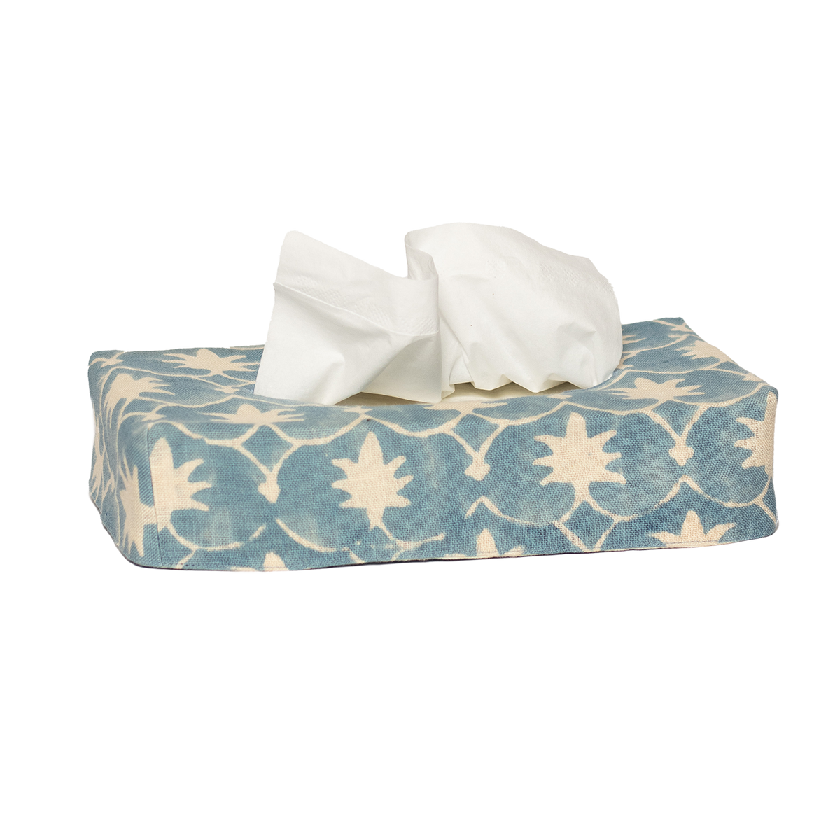 Skinny Palm Grove Linen Tissue Box Cover - French Blue Inverse