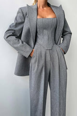 SERINA | Elegantes 3-teiliges Damen-Set mit Blazer, Top & Hose