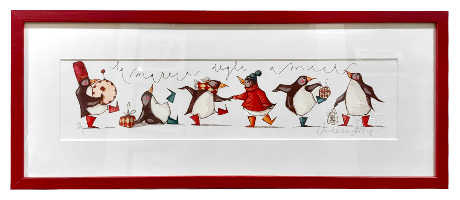 Grafica incorniciata di Federica Porro "La marcia degli amici"