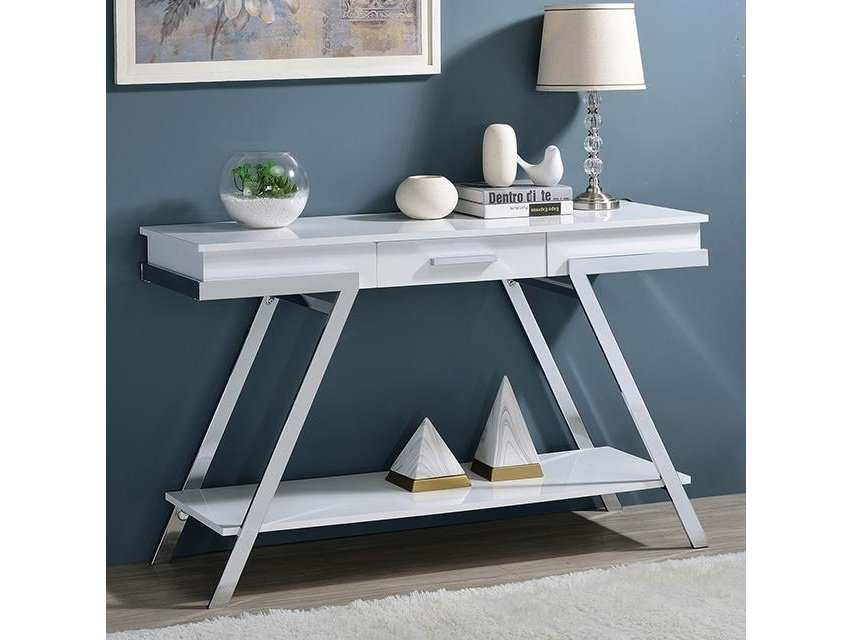 Titus White & Chrome Sofa Table - Ornate Home
