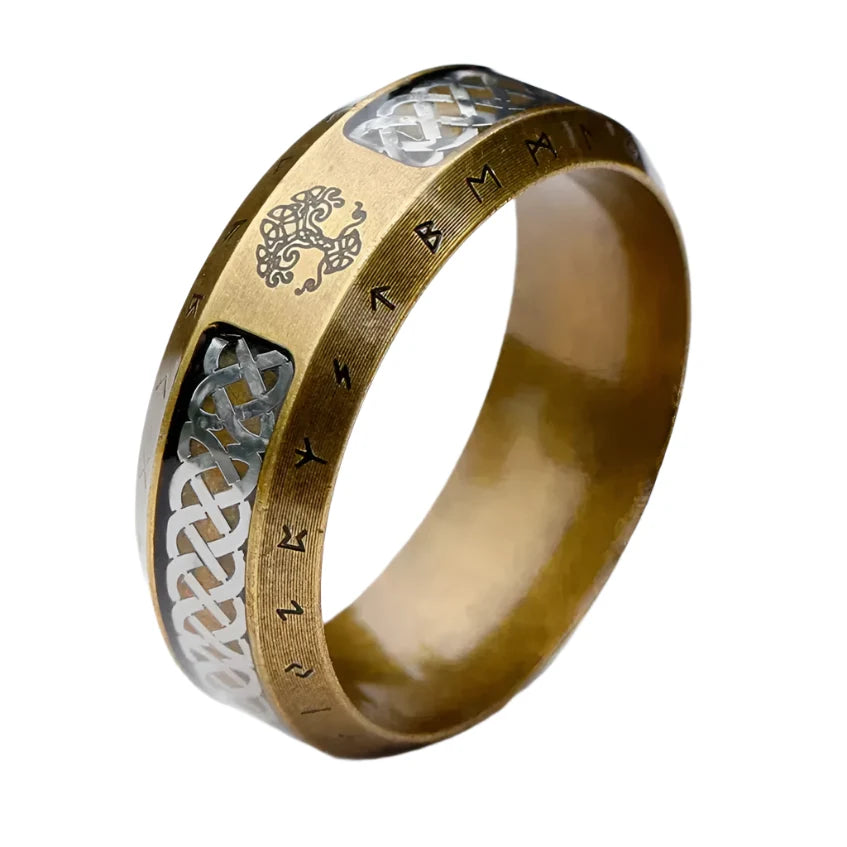 6mm Tree of Life Ring – Norse Runes & Celtic Knot Design (Unisex)