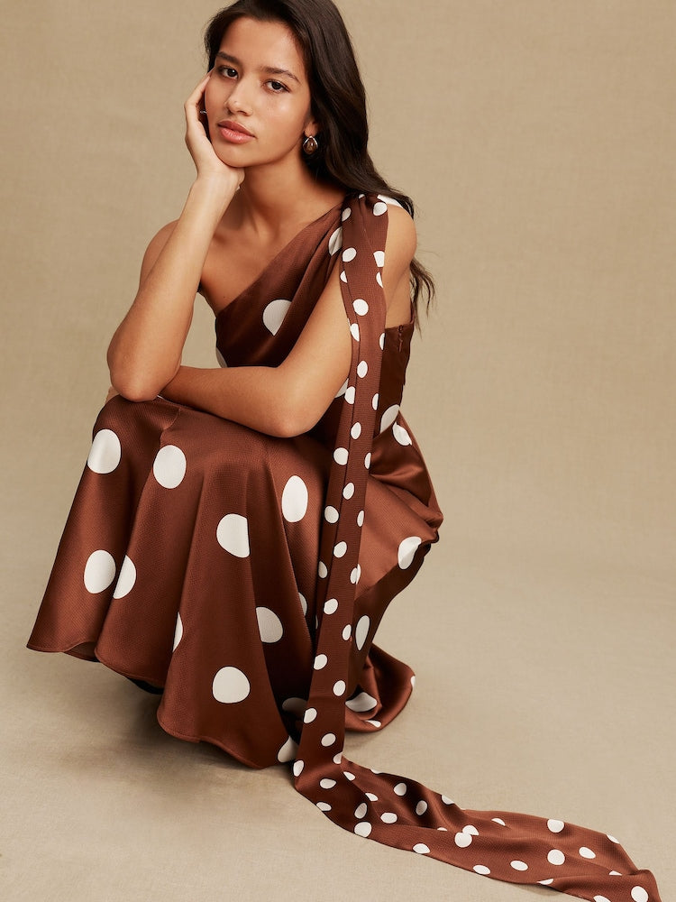 Buy Chocolate Brown Spot One Shoulder Satin Midi Dress from Next USA