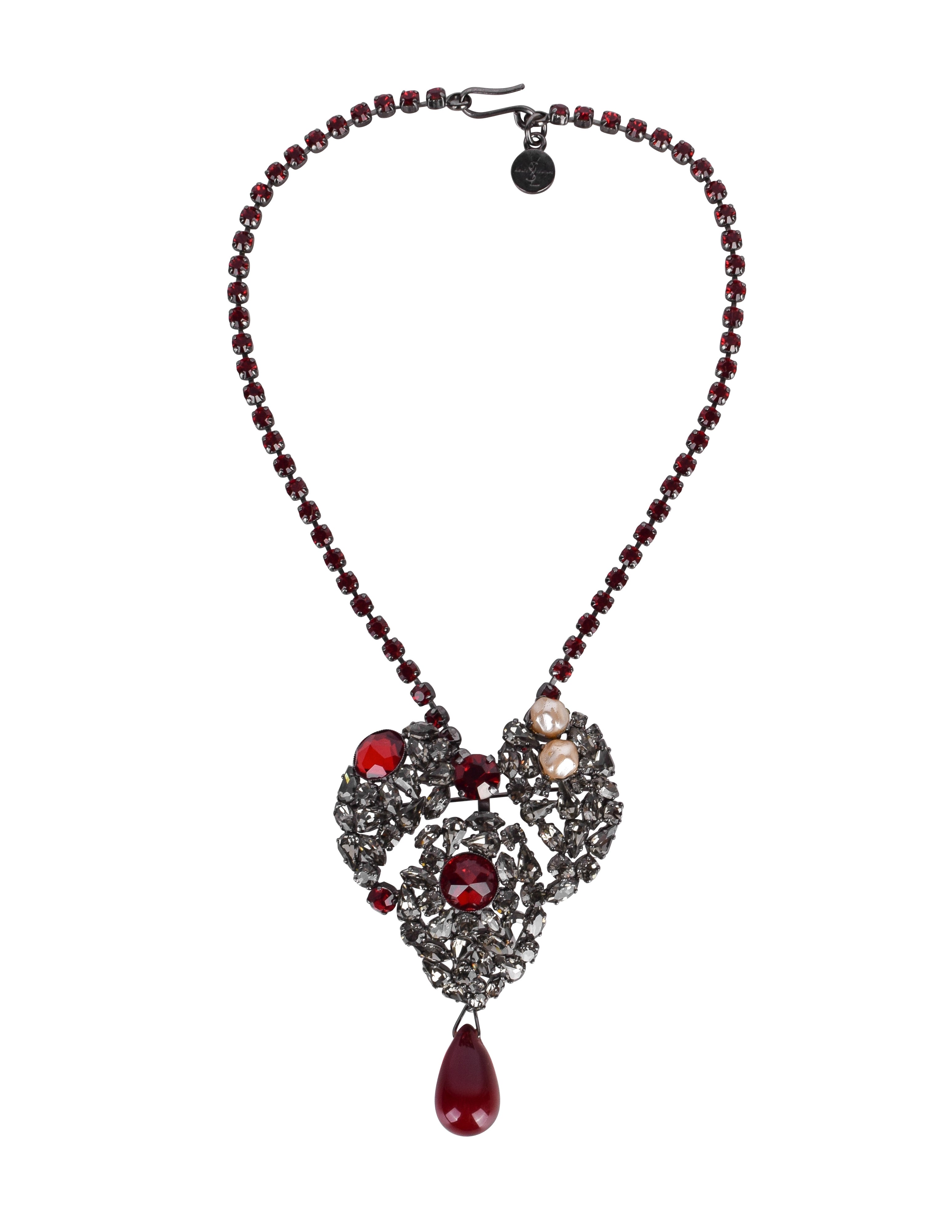 Yves Saint Laurent Vintage Haute Couture Coeur de Saint Laurent / Coeur Fetiche Crystal Heart Pendant Necklace