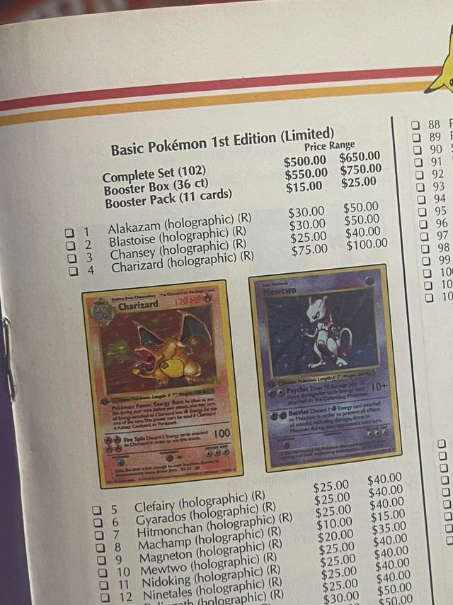 Back in 1999 you could buy an entire 1st Edition Base Set for $500, $550 for a sealed box, a Charizard for $100, etc. Crazy how far we've come! : r/PokemonTCG