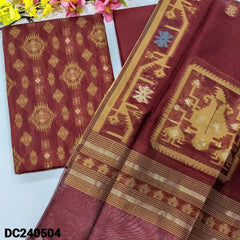 CODE DC240504: Maroon designer jamdani woven premium silk cotton unstitched salwar material(thin fabric lining