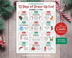 12 Days of Christmas Dress Up Days Itinerary Flyer: Editable Canva Template