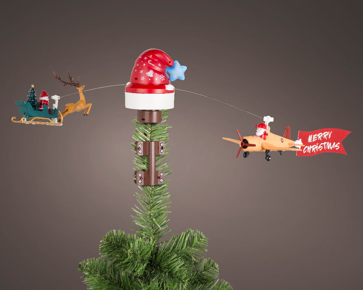 Lumineo Light Up Santa Hat and Sleigh Tree Topper with Music and Motion