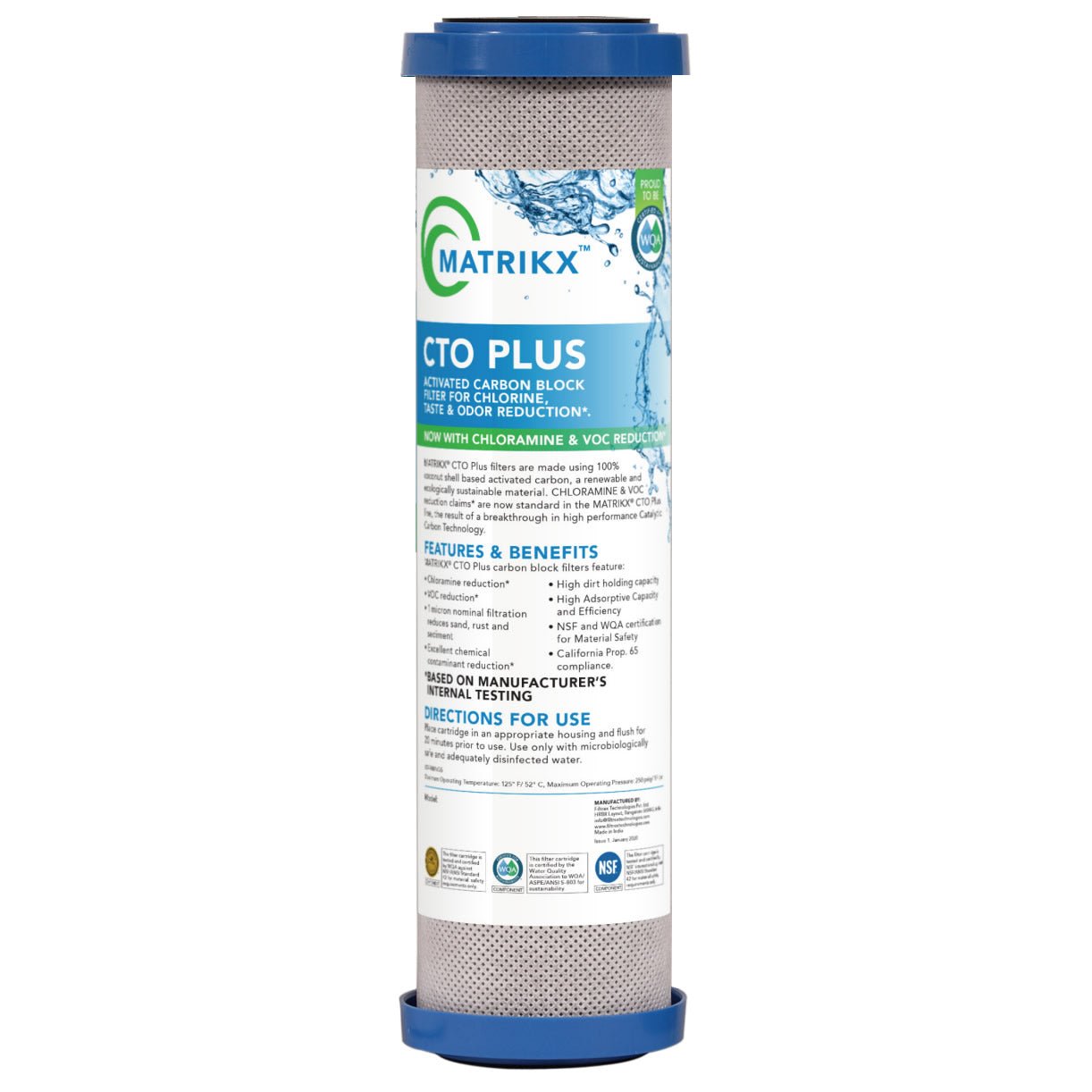 KX Technologies - 01 - 250 - 10 - MATRIKX - 10" x 2.5" MatriKX CTO Plus - 1 Micron - Chlorine/Chloramine & VOC Reduction Filter - Isopure Water - 01 - 250 - 10 - MATRIKX(R)