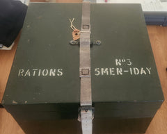 Vintage UK Falklands War Era 5 man ration complete in metal ration box