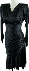 80's Black Sequin Side Ruched Glam Dress by Susan Roselli