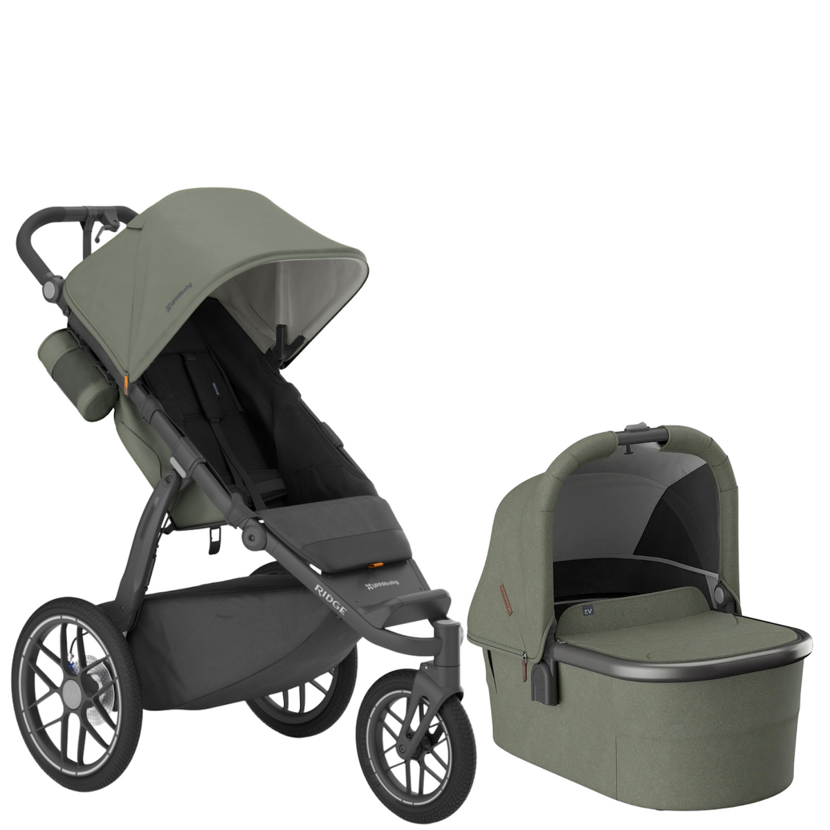 RIDGE V2 Jogging Stroller + Bassinet V3 Strollers - Single UPPAbaby Evelyn Meadow Green | Carbon Frame