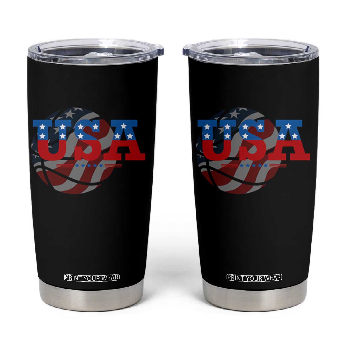 Basketball Tumbler Cup USA Patriotic American Flag Stars and Stripes Team Sport Fan TS02 Black Print Your Wear
